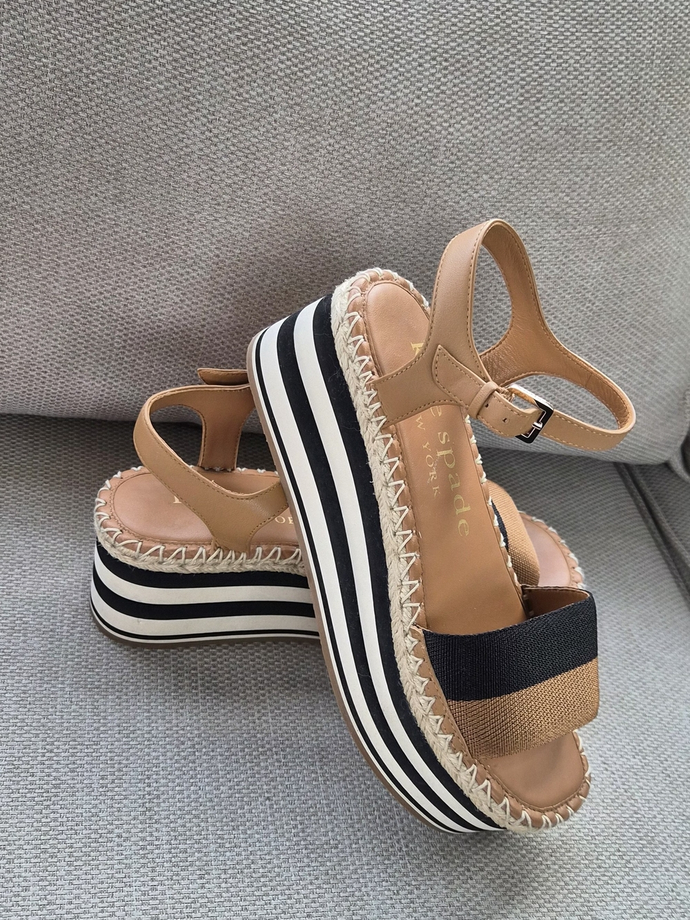 kate spade Tan and Black Striped Slingback Espadrilles - Picture 2 of 7